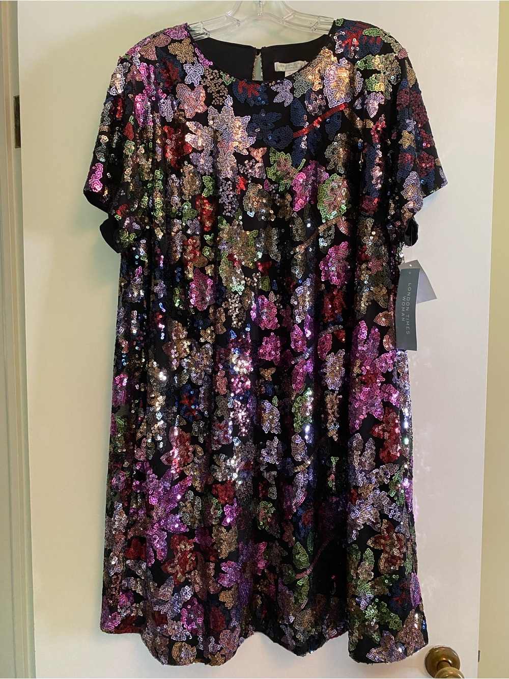 London Times Black Sequin Floral Party Dress - Picture 1 of 2